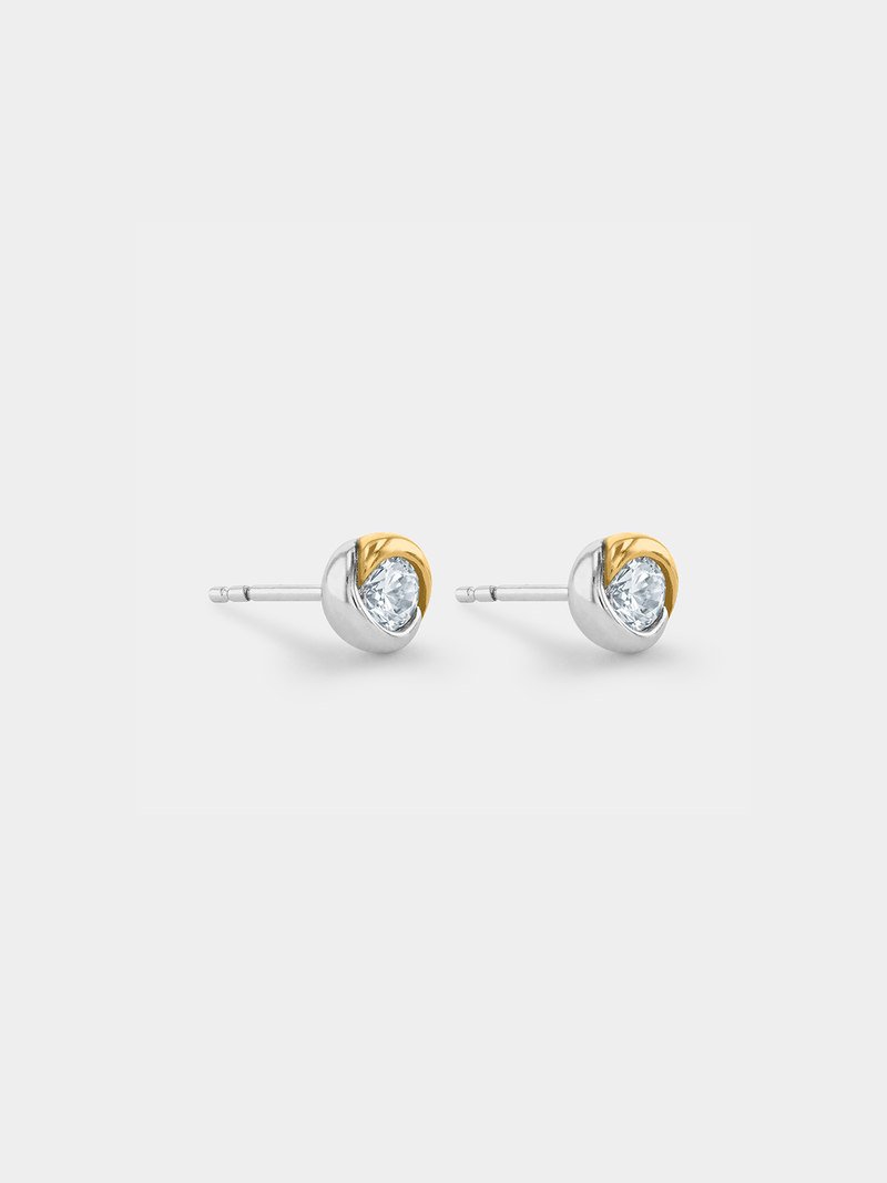 Cheté Gold Plated Sterling Silver Cubic Zirconia Women’s Round Bezel Swirl Stud Earrings