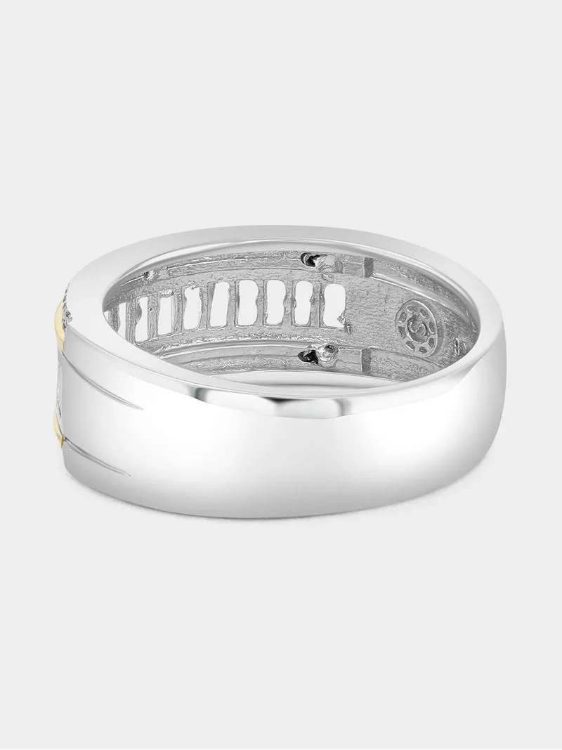 Yellow Gold & Sterling Silver Diamond & Created Sapphire Baguette Ring
