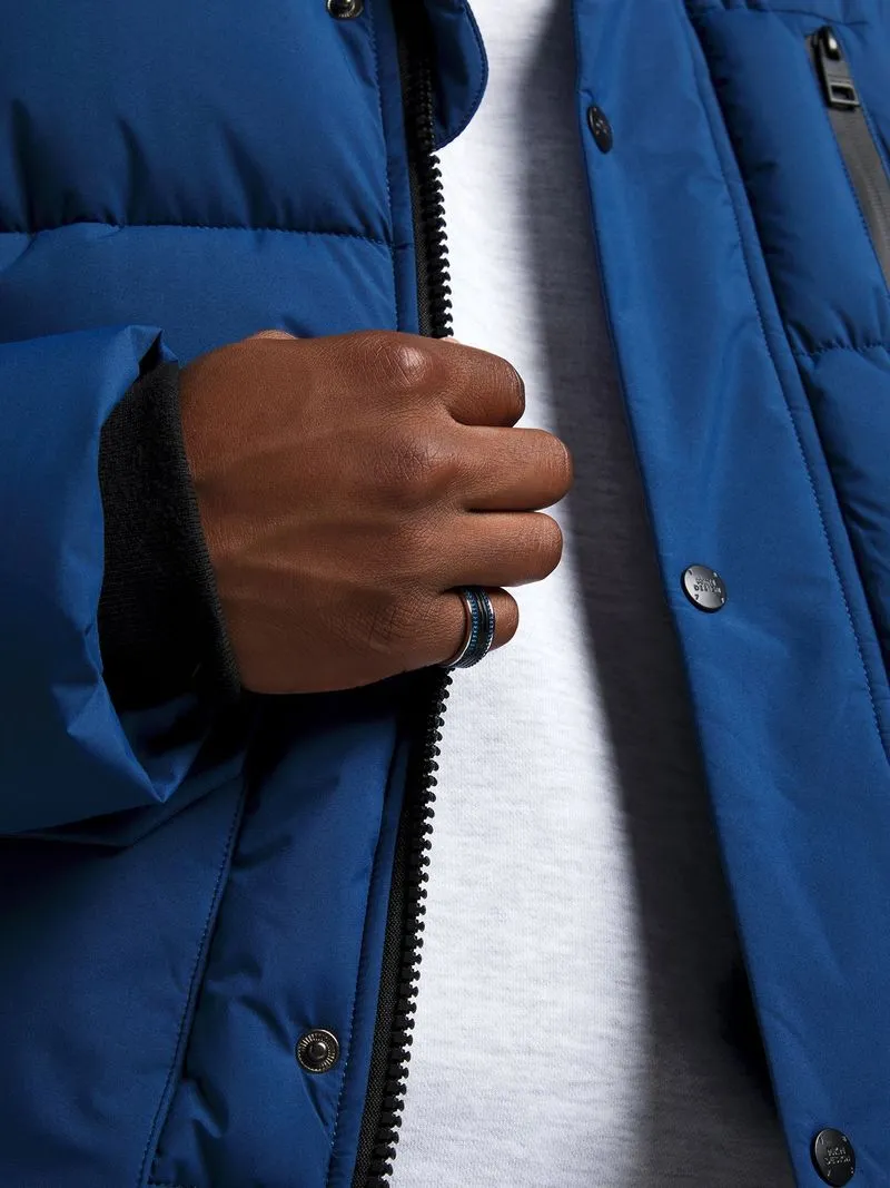Gents Stainless Steel with Black & Blue Detail Ring