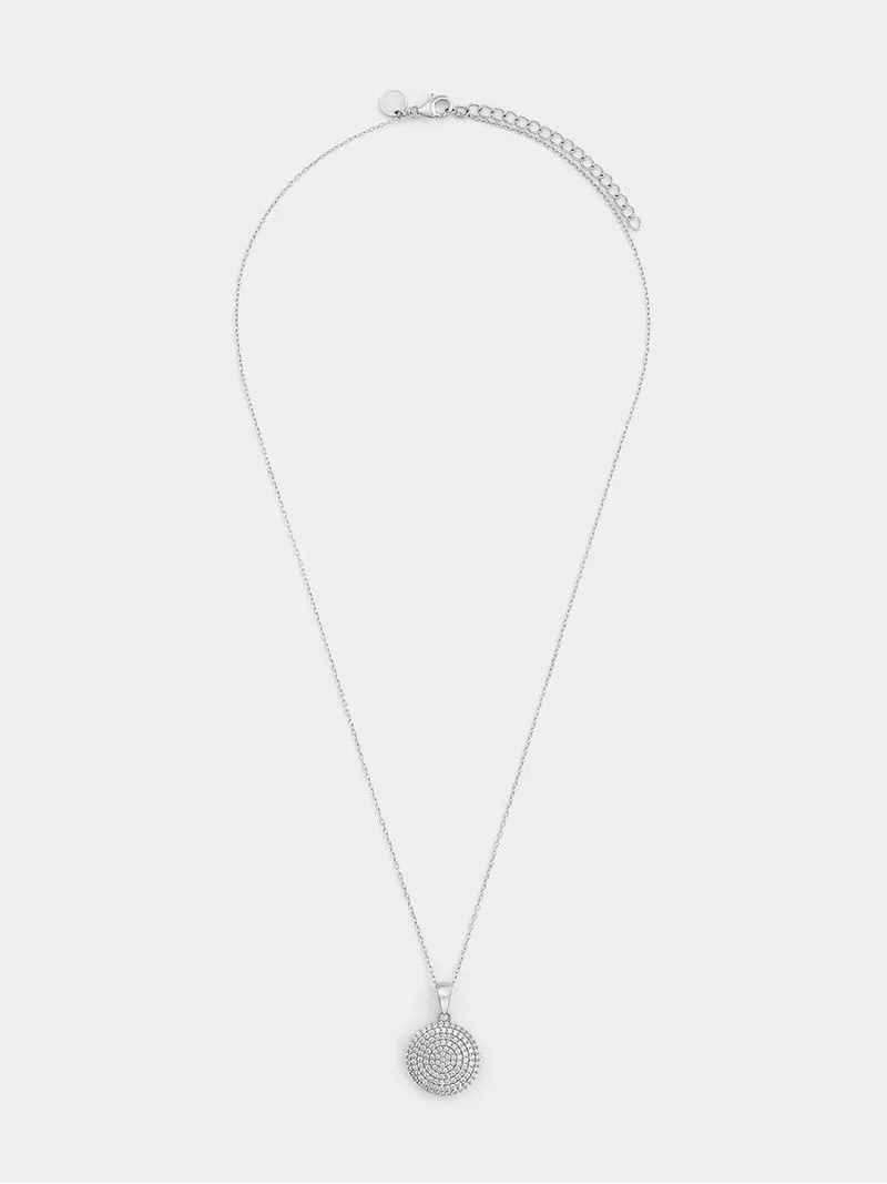 Sterling Silver Cubic Zirconia Pavé Disc Pendant