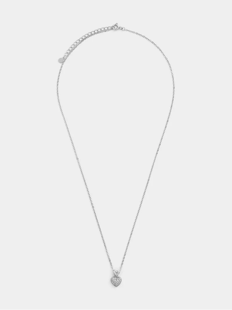 Sterling Silver Cubic Zirconia Pavé Double Heart Pendant