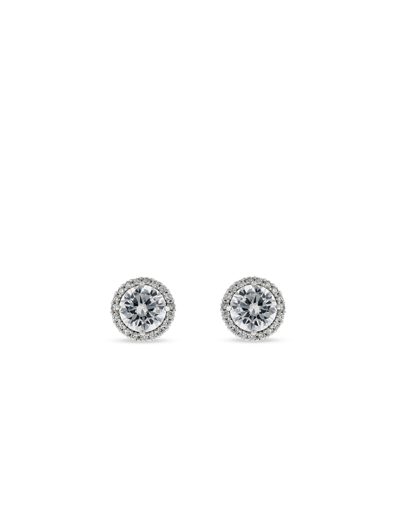 Cheté Vintage Sterling Silver & Cubic Zirconia Round Halo Stud Earrings