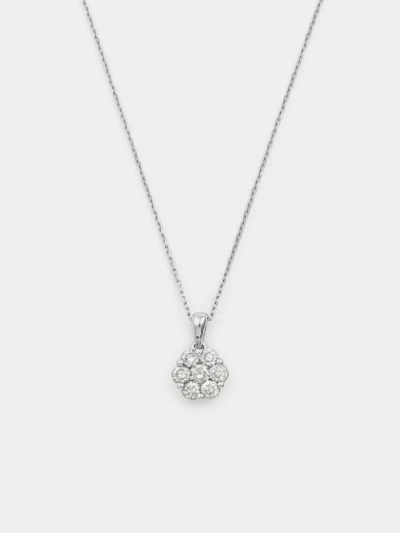 White Gold 0.50ct Diamond Cluster Pendant on Chain