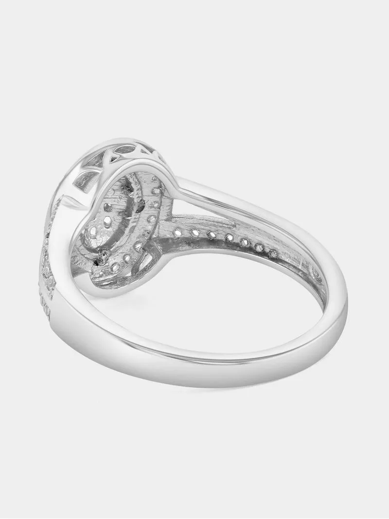 Yellow Gold & Sterling Silver Diamond & Created Sapphire Oval Halo Ring