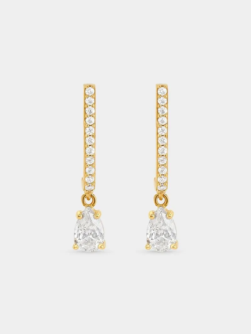 Gold Plated Sterling Silver Cubic Zirconia Pear Drop Earrings