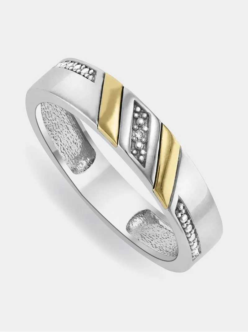 5ct Yellow Gold & Sterling Silver Men's Diamond Wedding Band