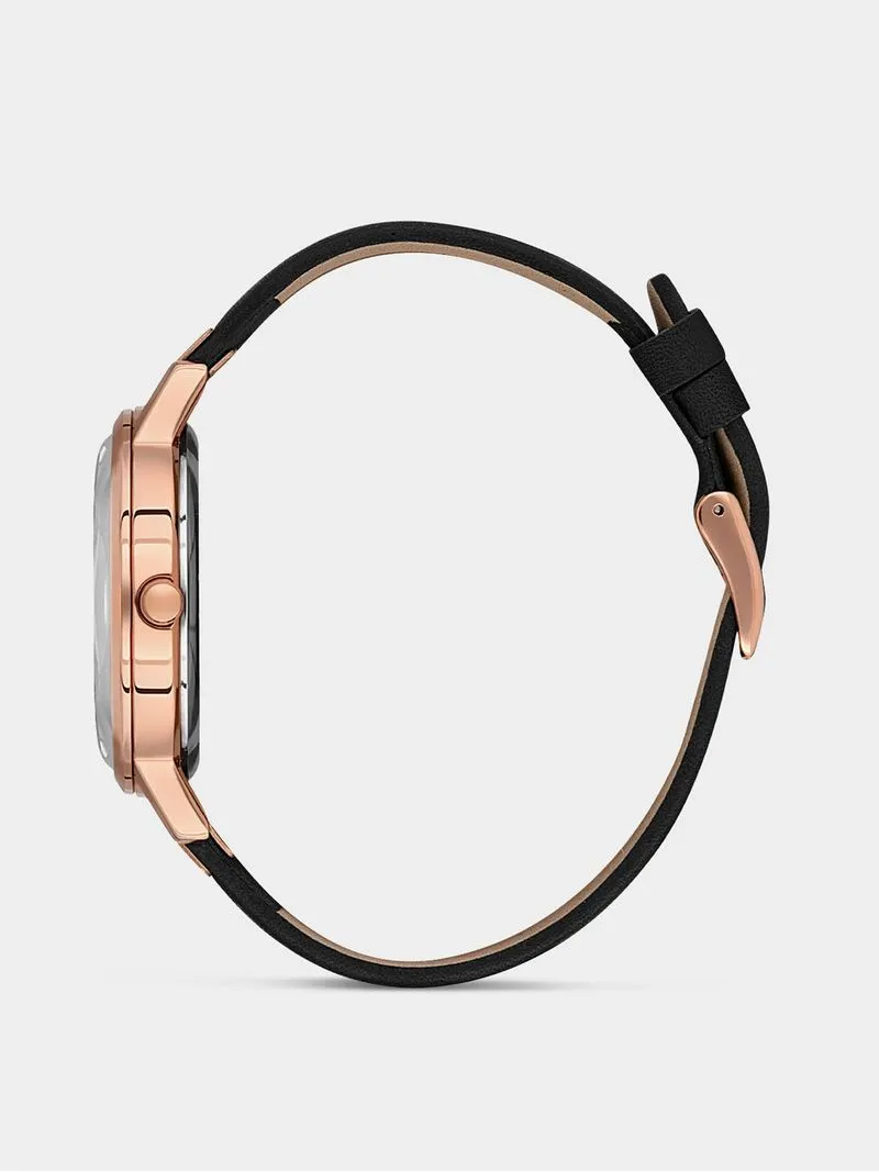 Daniel Klein Rose Plated Rose Tone Dial Black Leather Watch