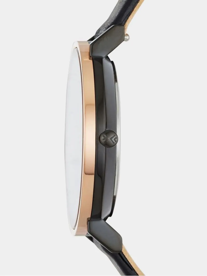Skagen Women's Hald Rose Gold Plated Stainless Steel & Black Leather Watch