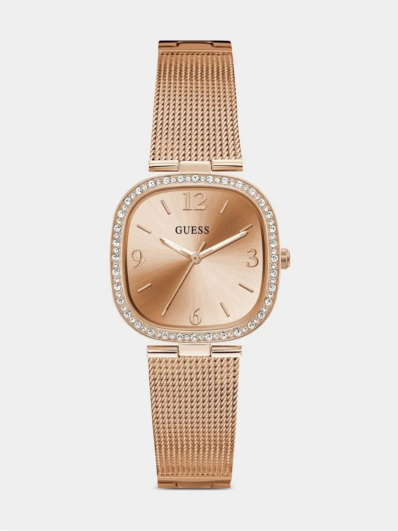 Guess Tapestry Rose Plated Stainless Steel Mesh Watch