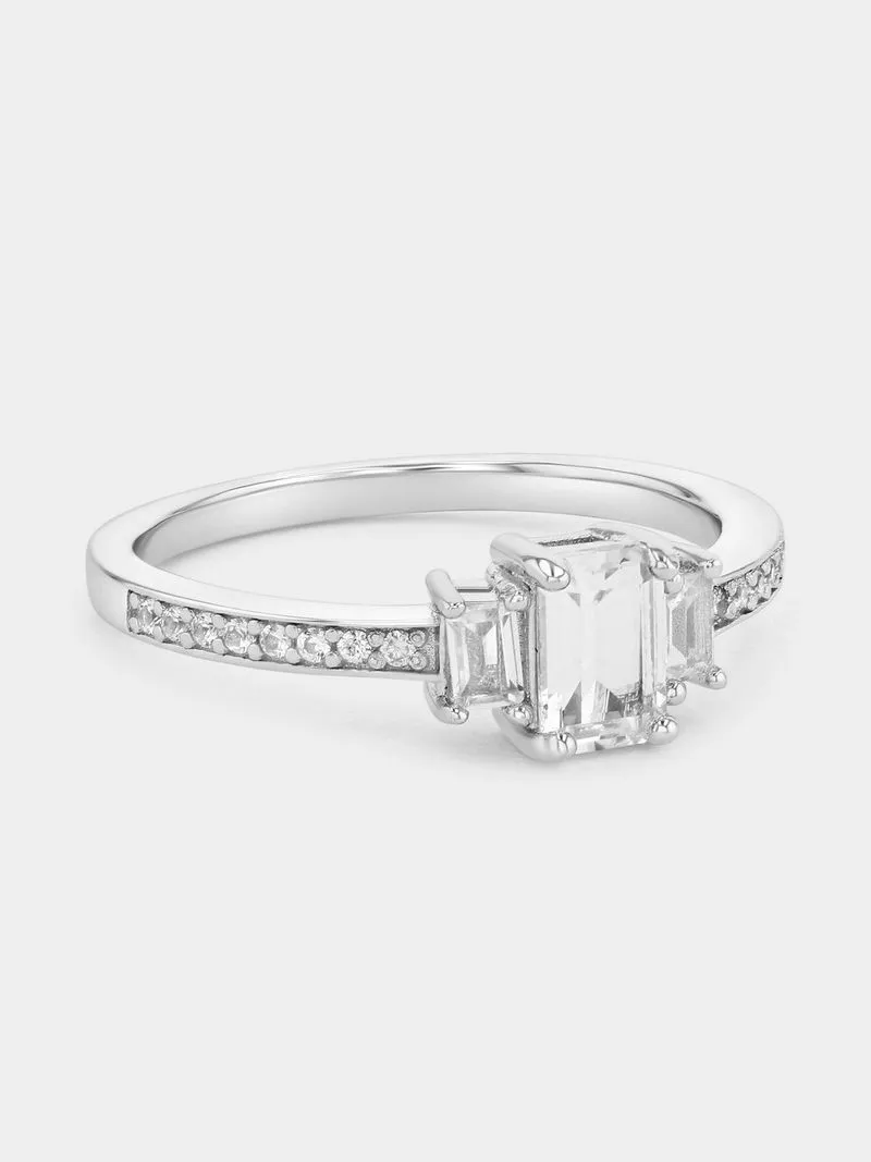 Classic Silver Women's Diamond Trilogy Ring - 925