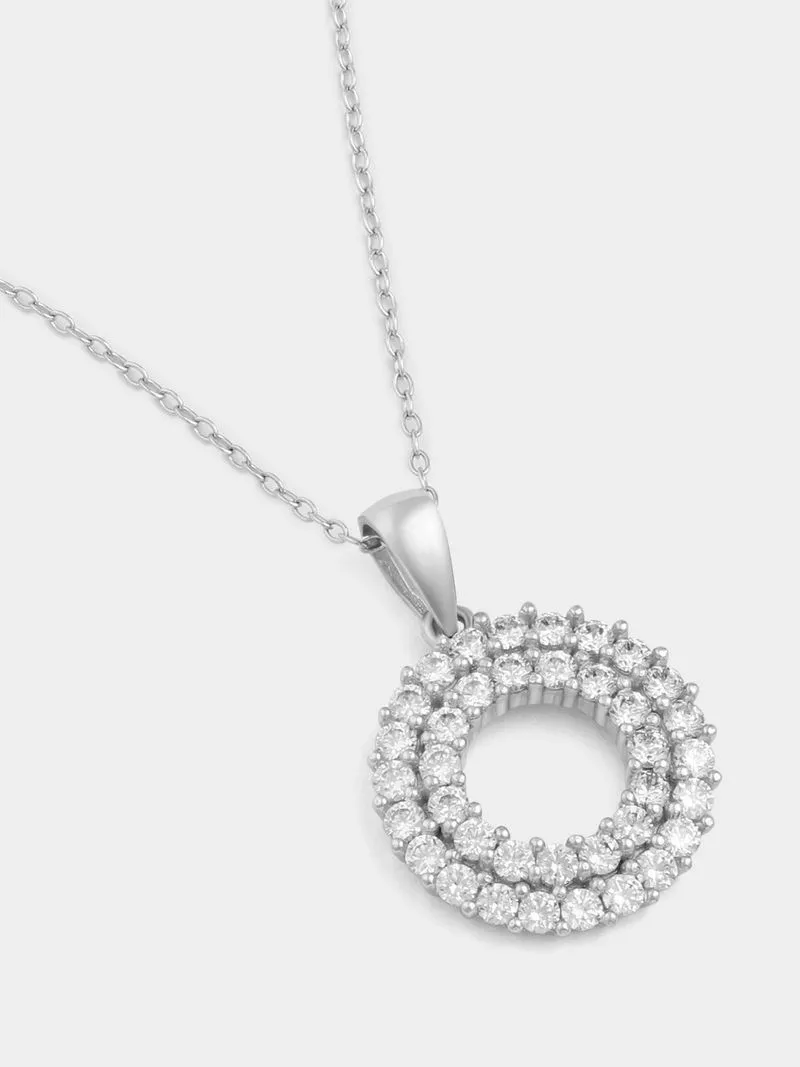 Sterling Silver Cubic Zirconia Double Circle Pendant Off Chain