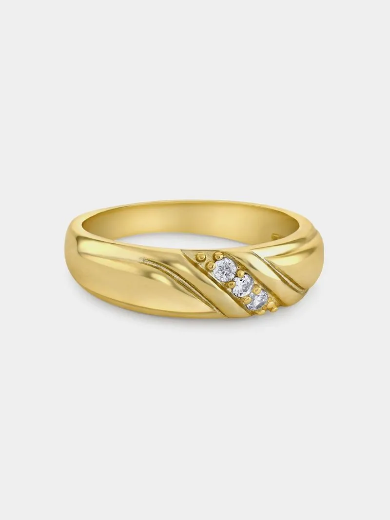 Sterling Silver Cubic Zirconia Indent Channel Ring