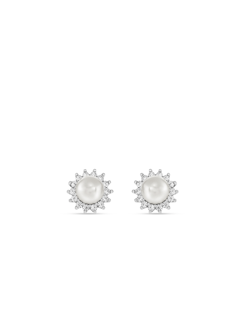Cheté Sterling Silver Freshwater Pearl & Cubic Zirconia Halo Stud Earrings