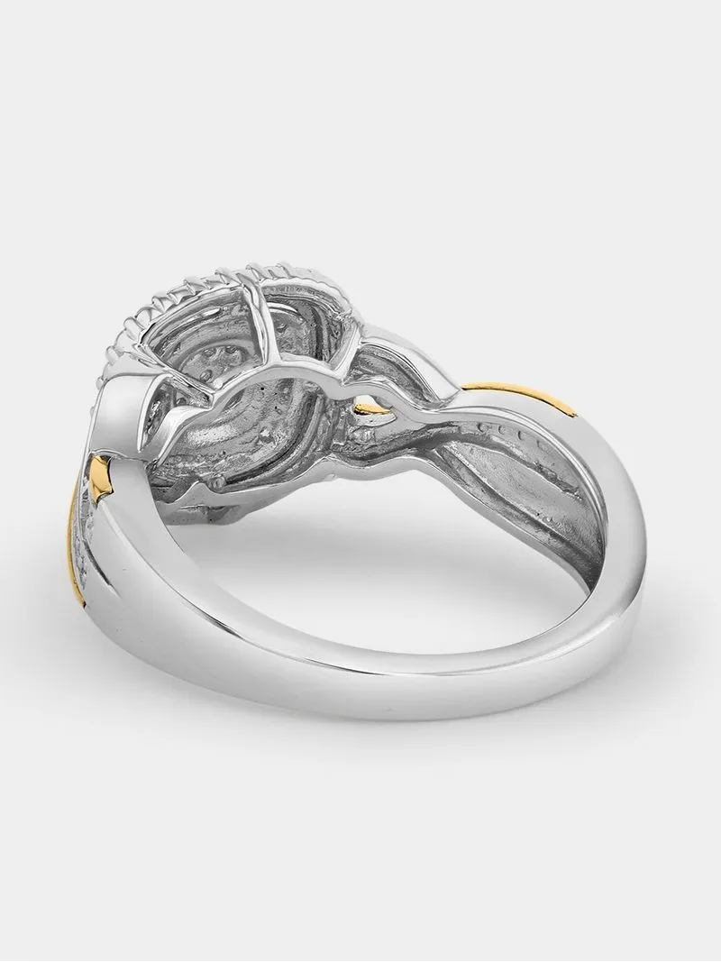 Yellow Gold & Sterling Silver Diamond & Created Sapphire Cushion Ring