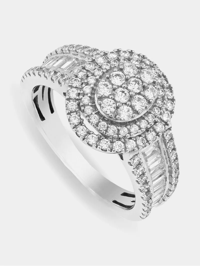 9ct White Gold Oval Diamond Baguette Ring