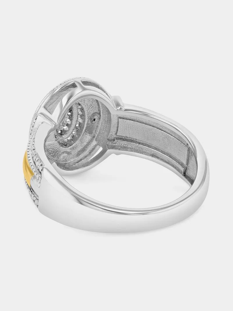 Yellow Gold & Sterling Silver Diamond & Created Sapphire Oval Halo Ring