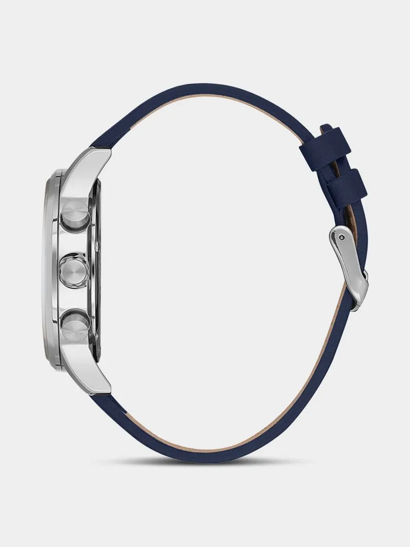 Daniel Klein Silver Plated Blue Leather Chronographic Watch