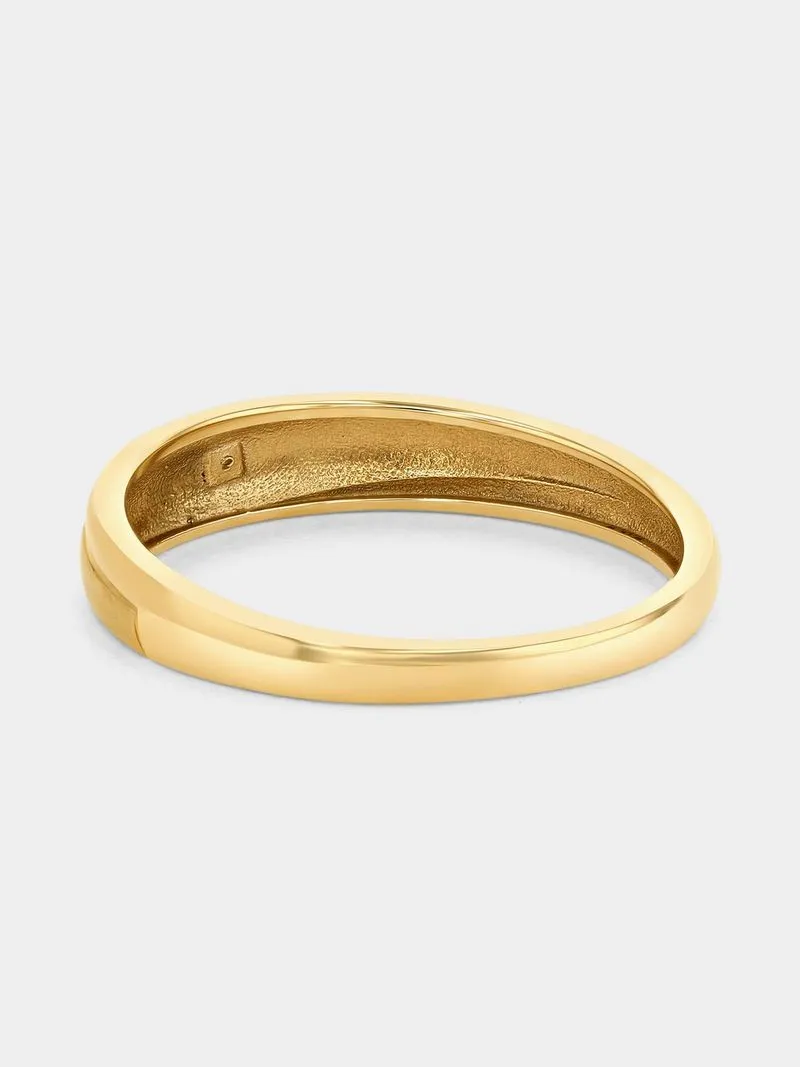 Yellow Gold Earth Grown Diamond Diagonal Groove Ring