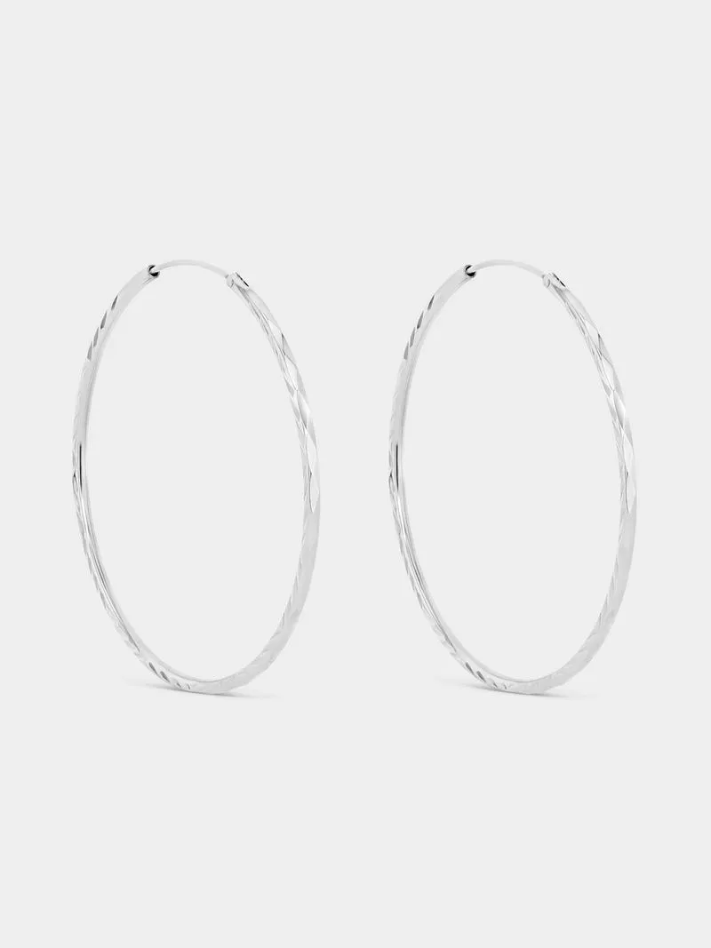 Sterling Silver Female Diamond Cut Hoop Earrings