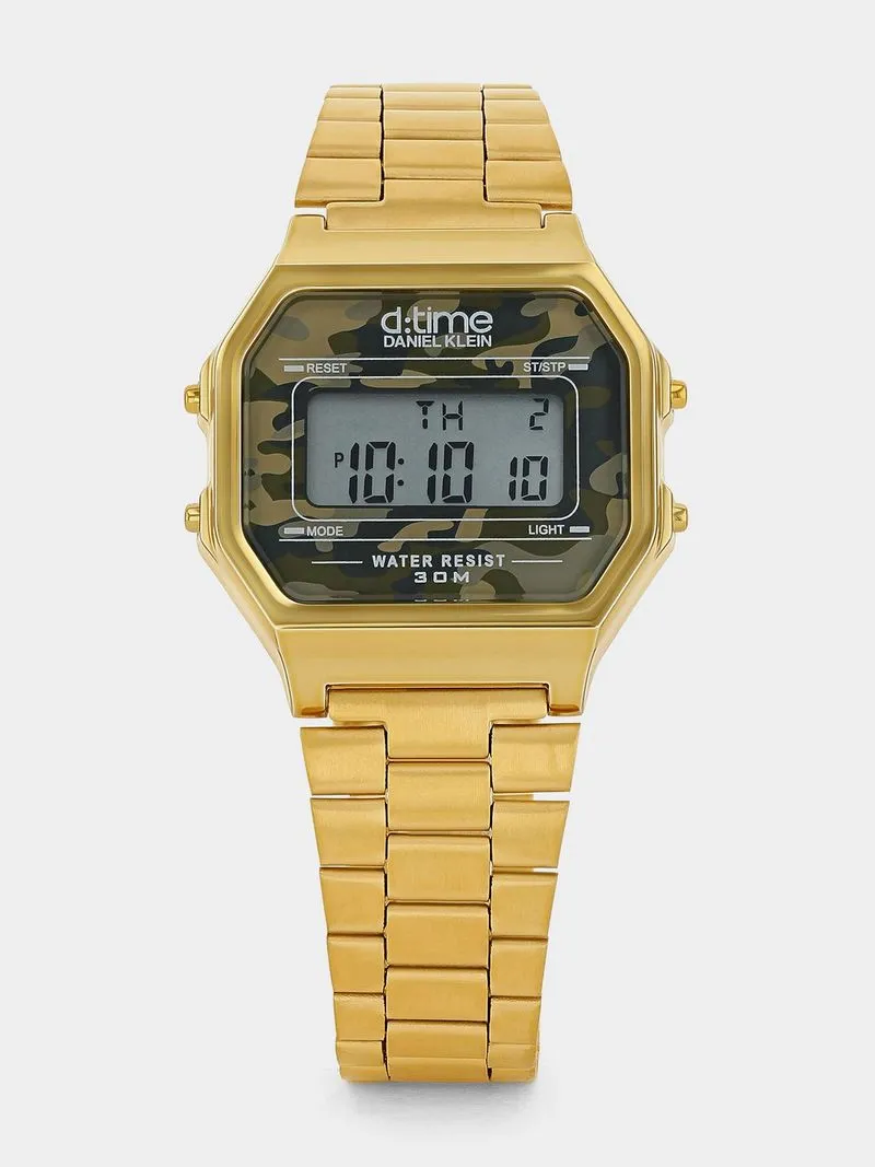 Daniel Klein Gold Plated Camo Digital Bracelet Watch