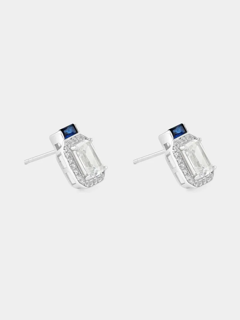 Blue & White Sapphire in Sterling Silver Stud Earrings