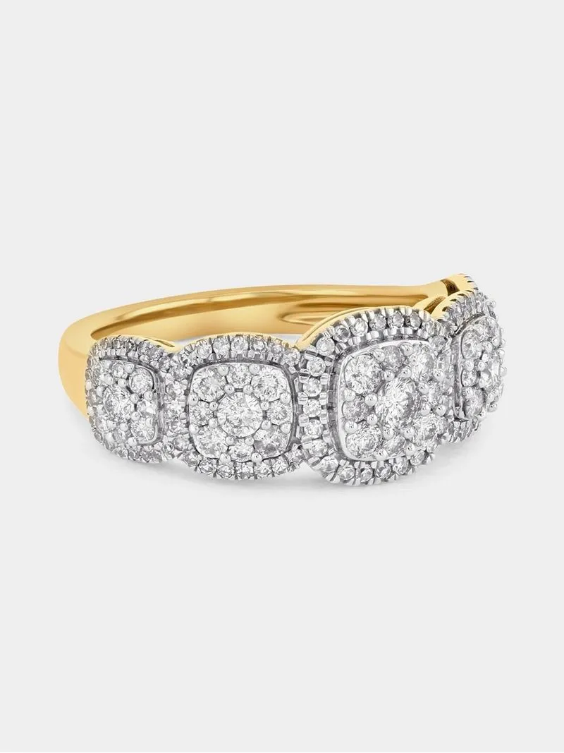 Yellow Gold 1.00ct Diamond Cushion Illusion Eternity Ring