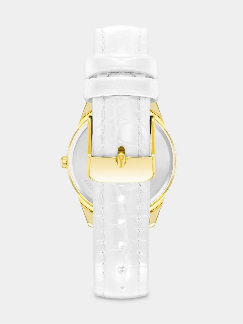 Anne Klein Gold Plated White Faux Leather Watch