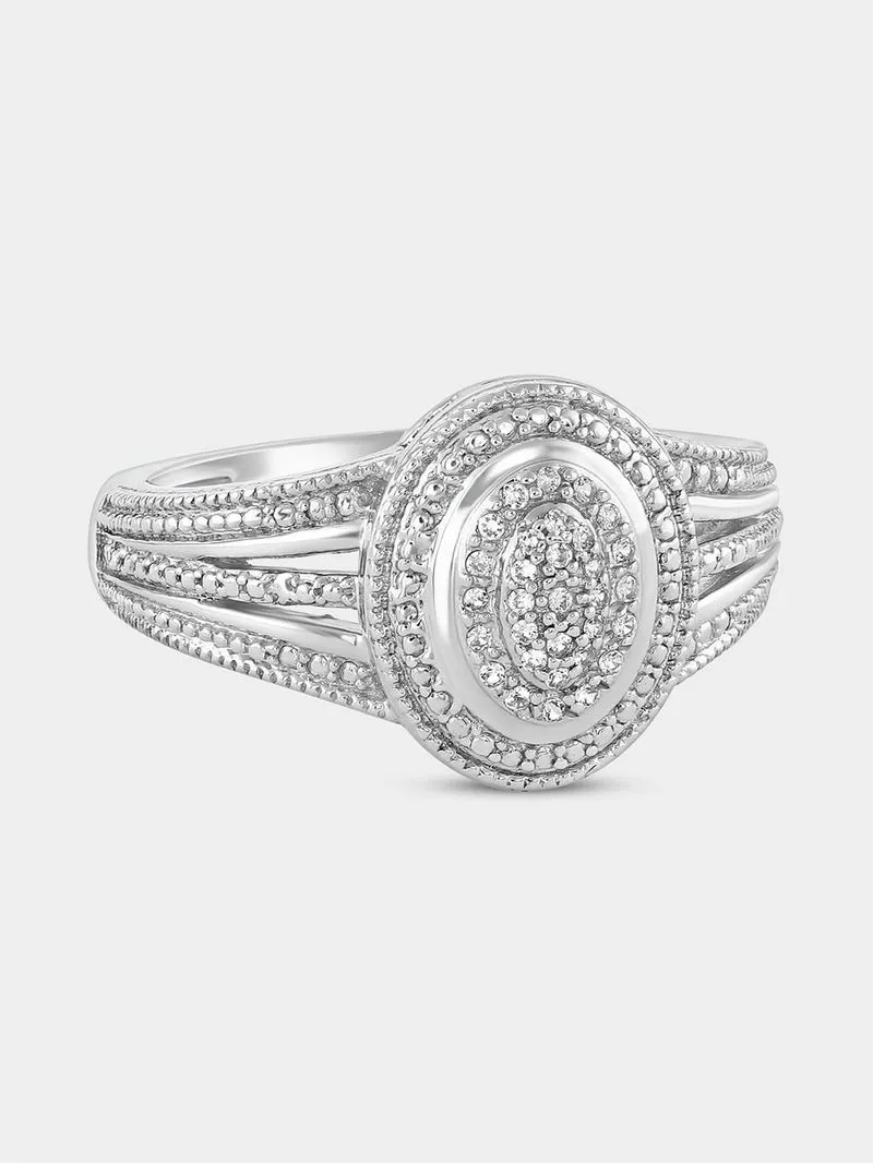 Sterling Silver Diamond & Created White Sapphire Oval Ring