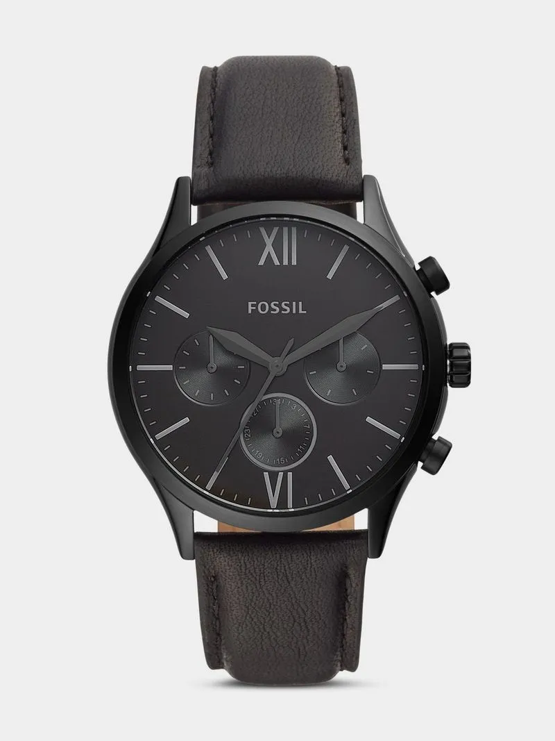 Fossil Fenmore Black Plated Stainless Steel Black Leather Watch