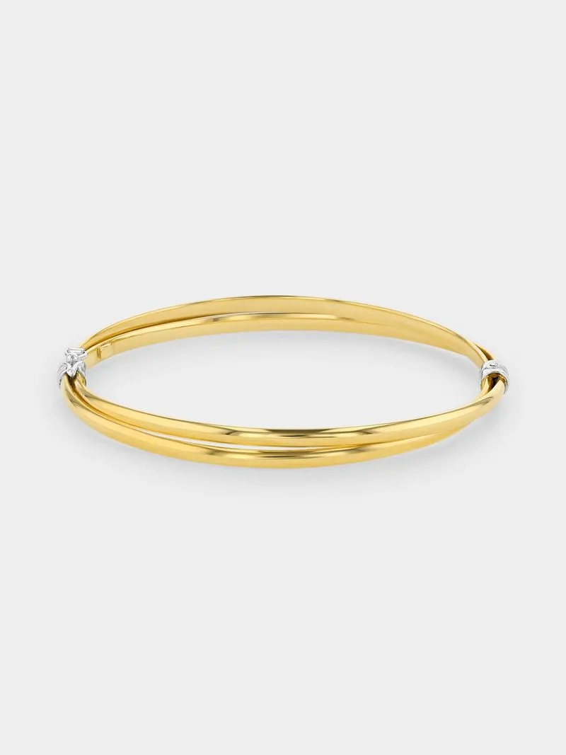 Yellow Gold & Sterling Silver Hinged Oval Russian Bangle