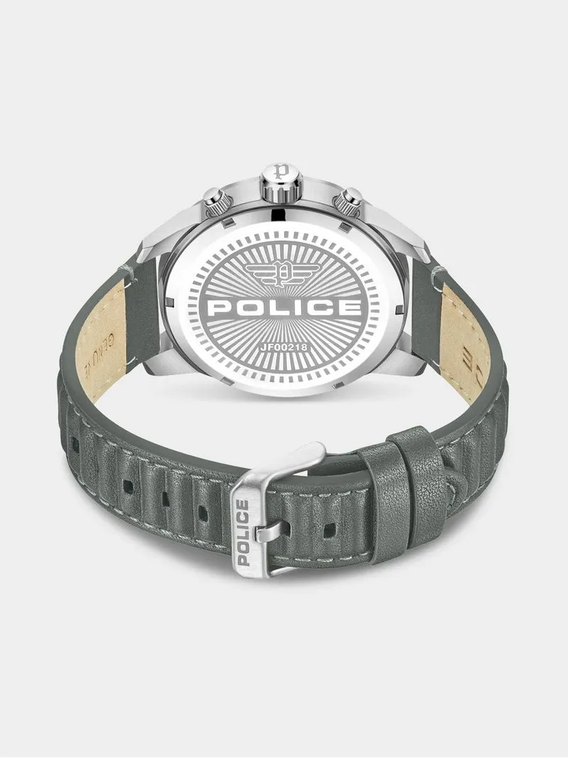 Police Neist Stainless Steel Translucent & Cool Grey Dial Grey Leather Watch