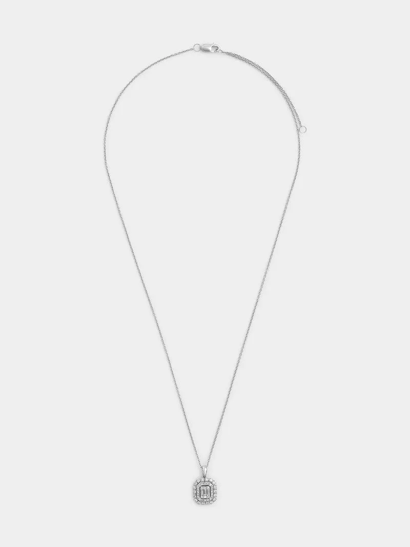 White Gold 0.30ct Diamond Emerald Halo Pendant
