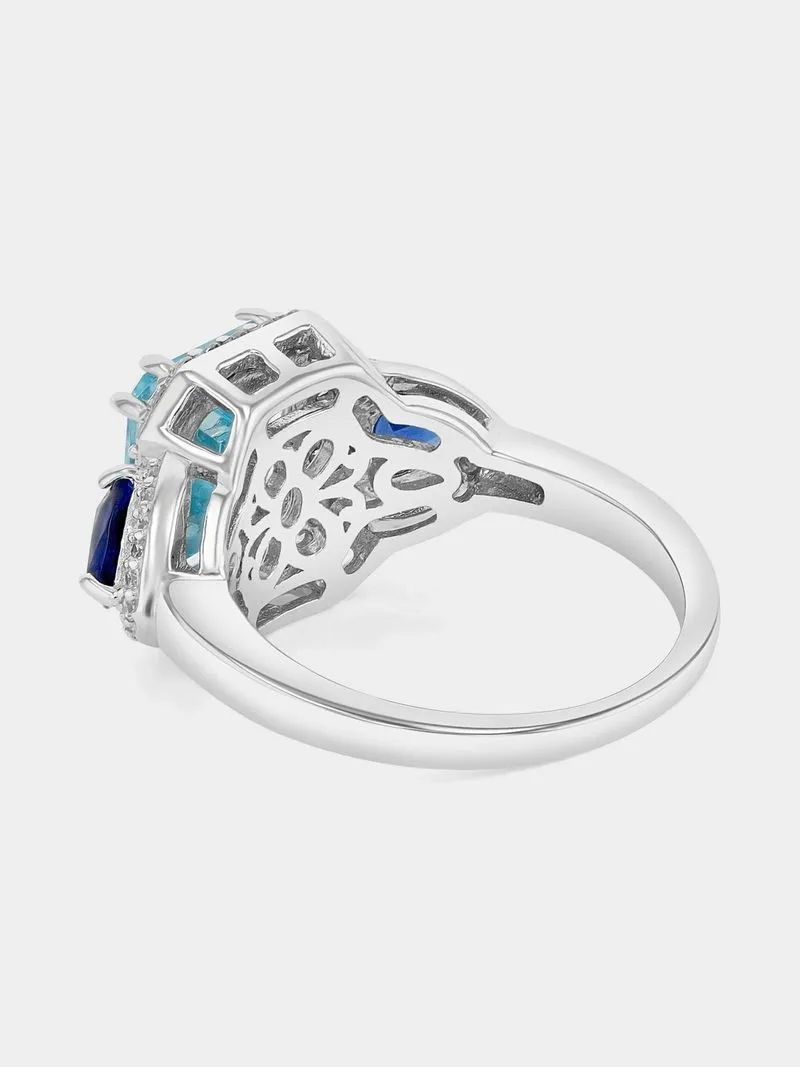 Sterling Silver Aquamarine & Sapphire Blue Majestic Ring
