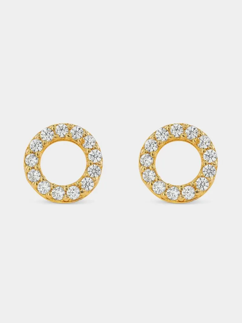 Gold Plated Sterling Silver Cubic Zirconia Circle Stud Earrings