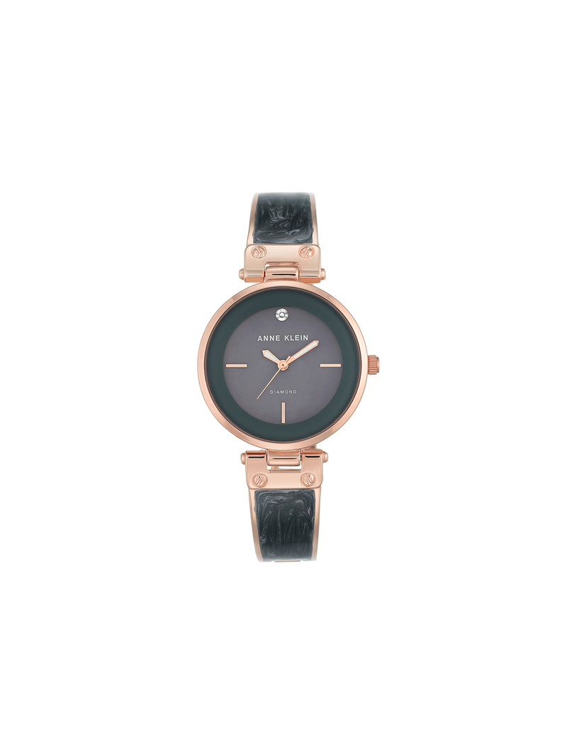 Anne Klein Ladies Diamond Accented Grey Marble Enamel Strap Watch