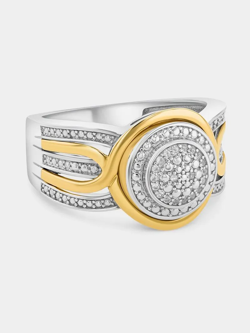 Yellow Gold & Sterling Silver Diamond & Created Sapphire Round Halo Ring