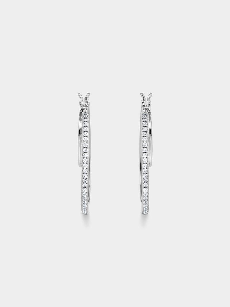 Cheté Sterling Silver Cubic Zirconia Women’s Large Oval Double Hoop Earrings