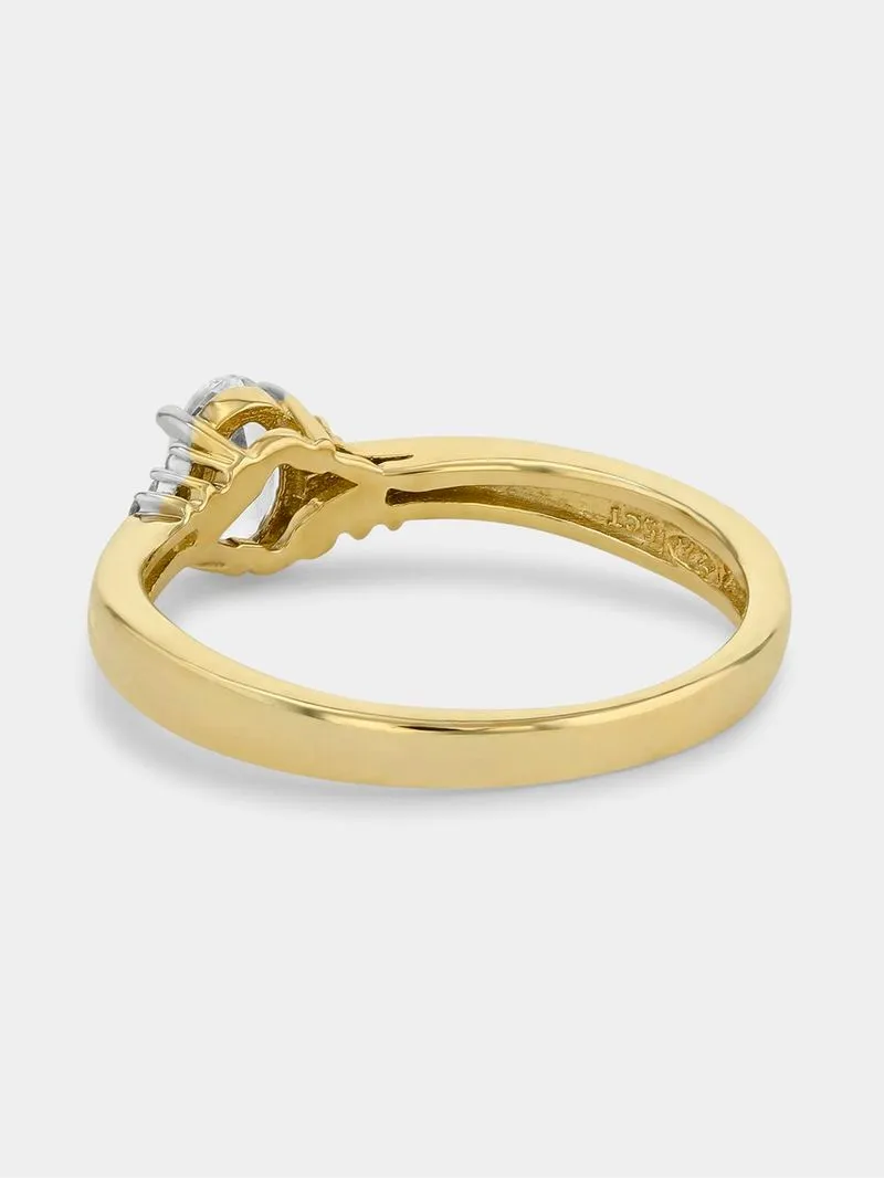 Yellow Gold Diamond & Created Sapphire Oval Solitaire Ring