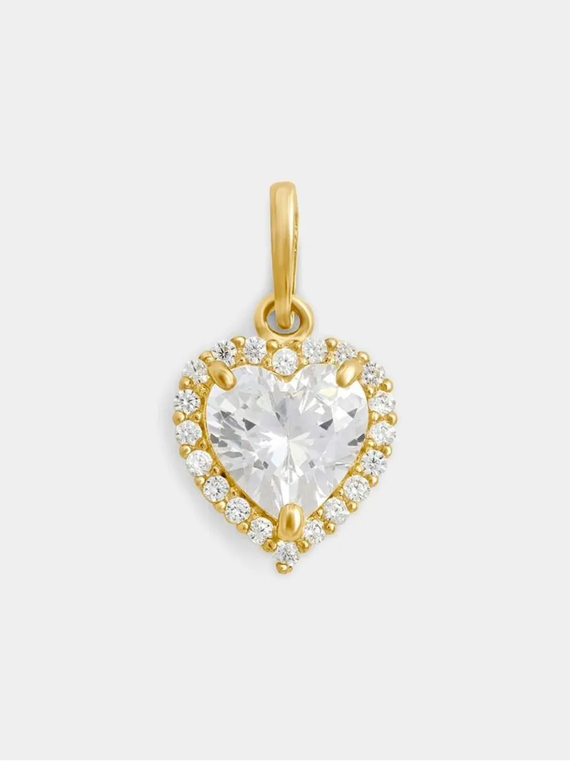 Yellow Gold, Cubic Zirconia Heart Pendant off Chain.
