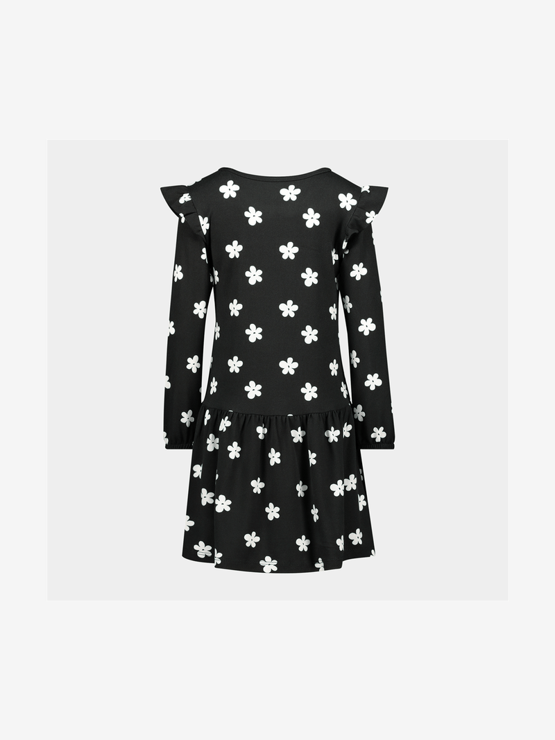 Older Girl's Black & White Daisy Print Drop Tier Dress