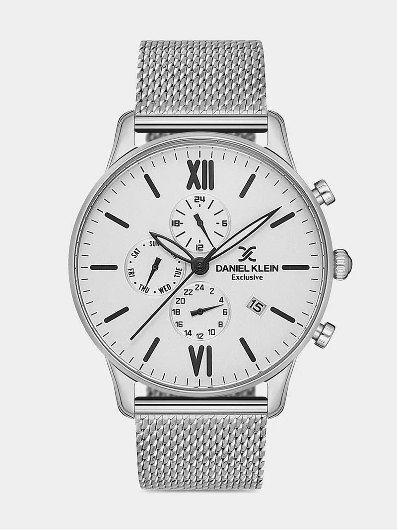 Daniel Klein Silver Plated Chronographic Mesh Watch