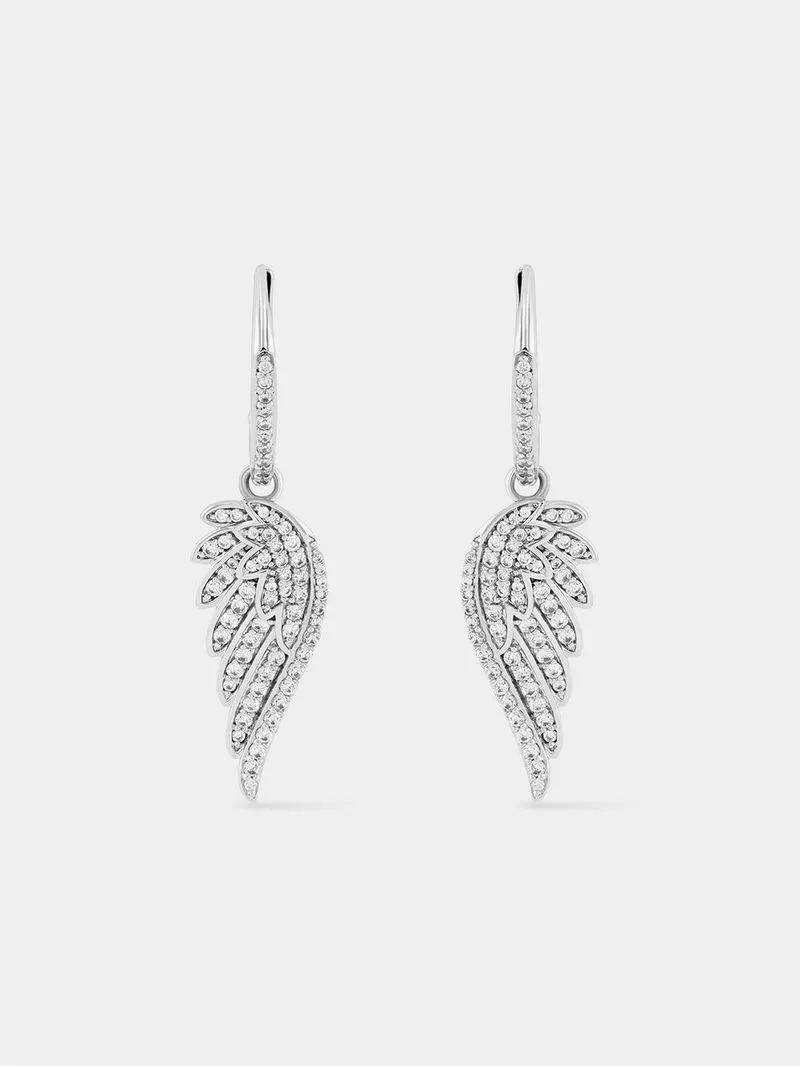 Cheté Sterling Silver Cubic Zirconia Angel Wing Drop Earrings