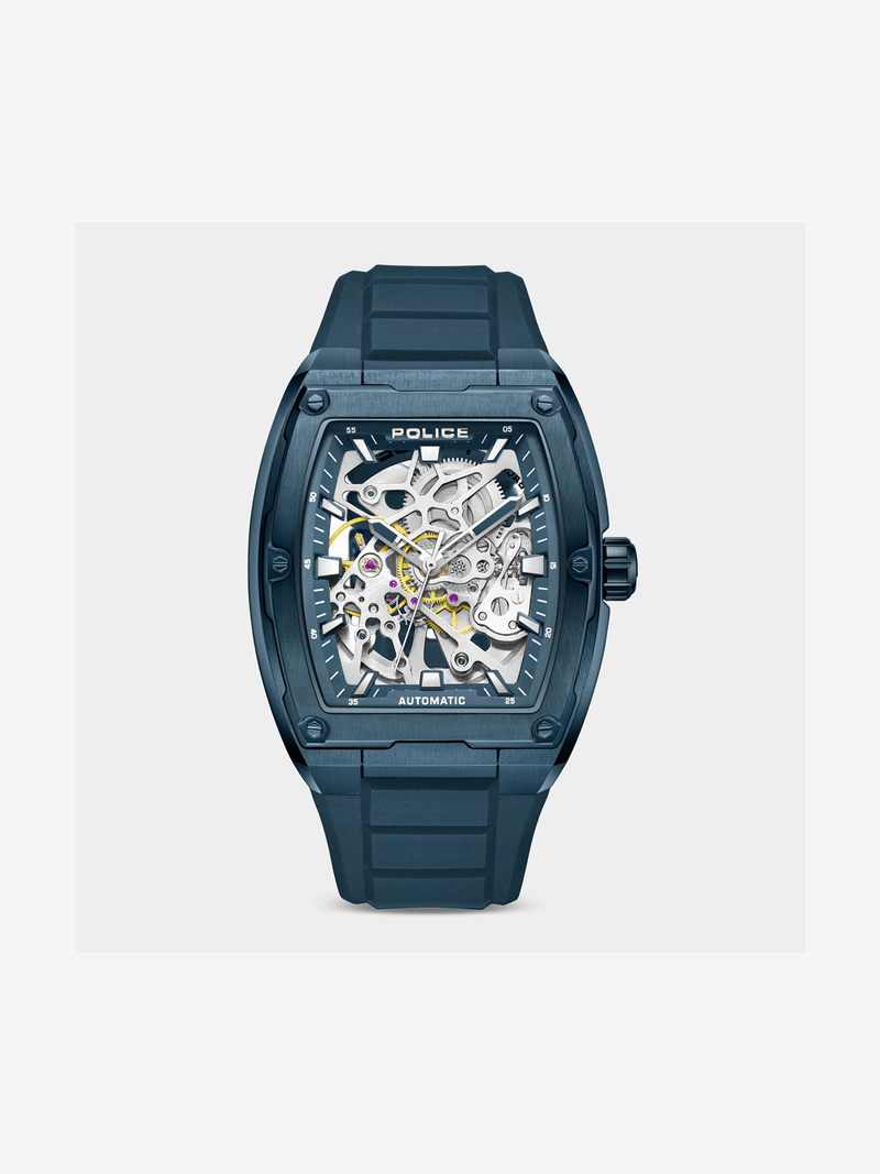 Police Men's Skeletor Blue Plated Automatic Silicone Watch