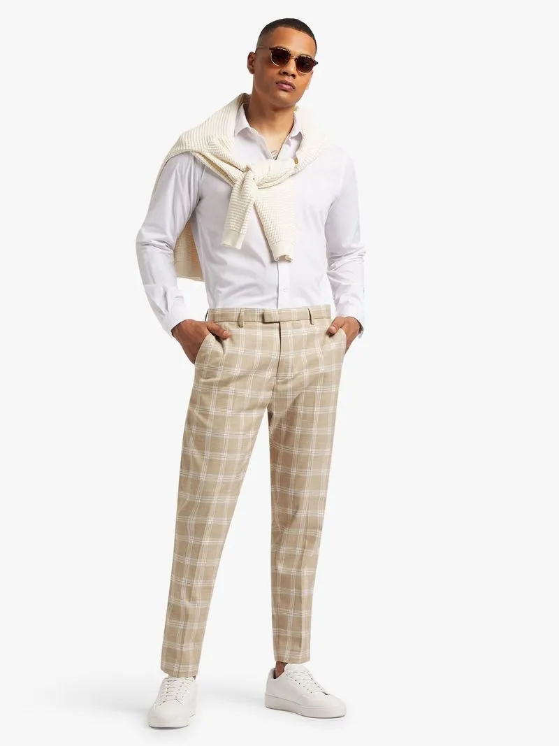 Men's Markham Smart Slim Tapered Check Camel Trouser