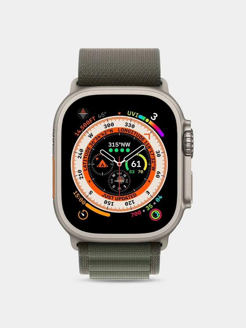Apple Watch Ultra GPS + Cellular, 49mm Titanium Case with Green Alpine Loop - Large