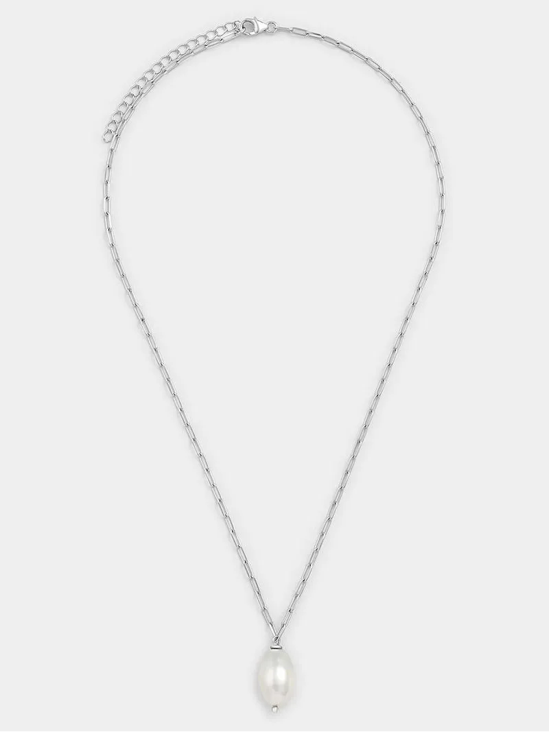 Sterling Silver Freshwater Pearl Paperclip Necklace