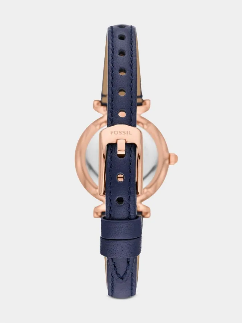 Fossil Carlie Rose Plated Stainless Steel Navy Leather Watch