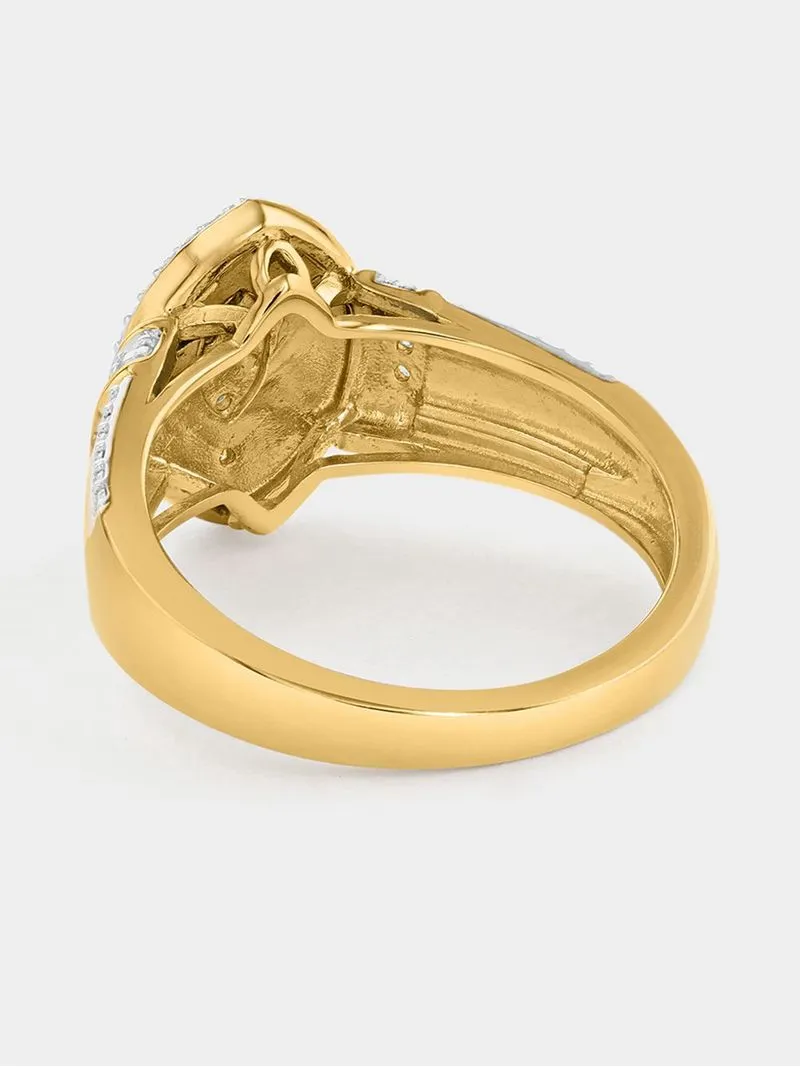 Yellow Gold Diamond & Created White Sapphire Marquise Suede Halo Ring