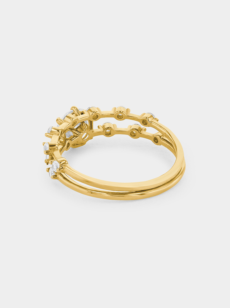 Yellow Gold Cubic Zirconia Women's Bamboo design Twin set Rings