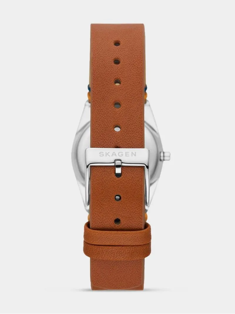 Skagen Women's Grenen Lille Solar Disc Stainless Steel & Brown Leather Watch